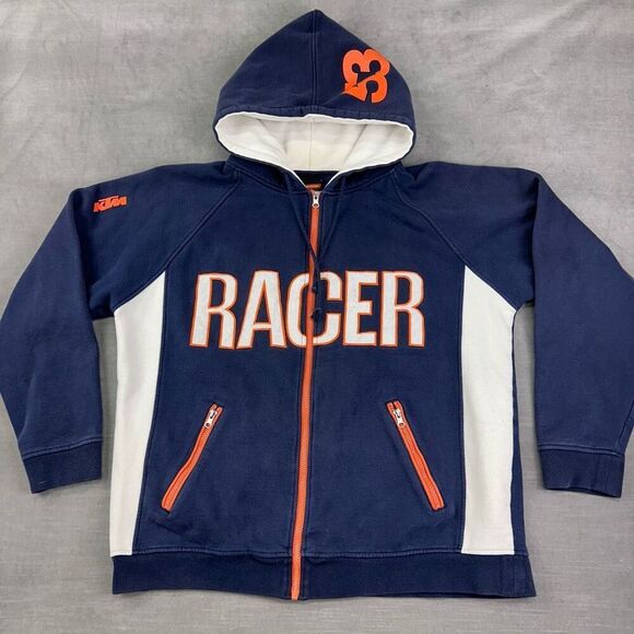 KTM Racer Hooded Sweatshirt Mens XL Blue Orange Full Zip Retro Y2K‎ - Picture 1 of 8